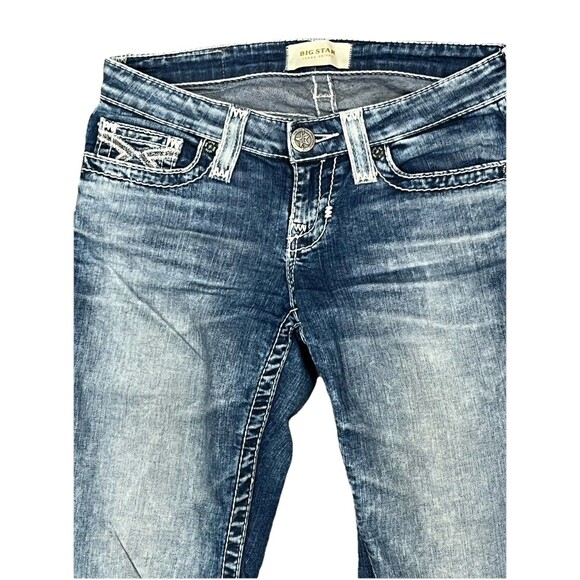 Big Star Jeans Distressed Embroidered Western Denim Thick Stitch 25 L Skinny Low - Picture 5 of 8